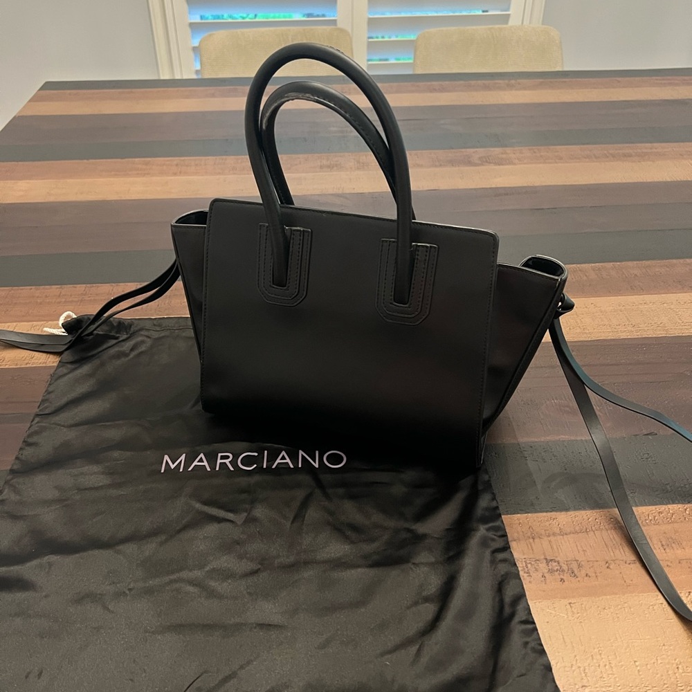 Marciano Black Satchel Bag with Trapezoid Silhouette